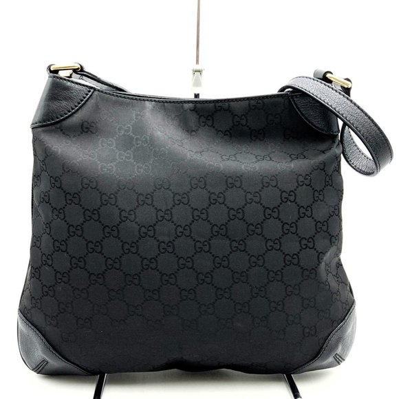 GUCCI 257296 Shoulder Bag GG Nylon Leather Black Women's Men's - Picture 1 of 9